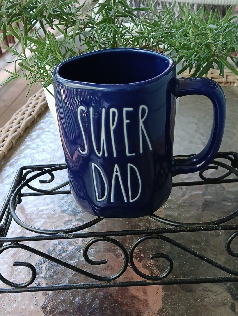 Rae Dunn Super Dad Mug - Navy Blue with White Lettering, FATHERS DAY.